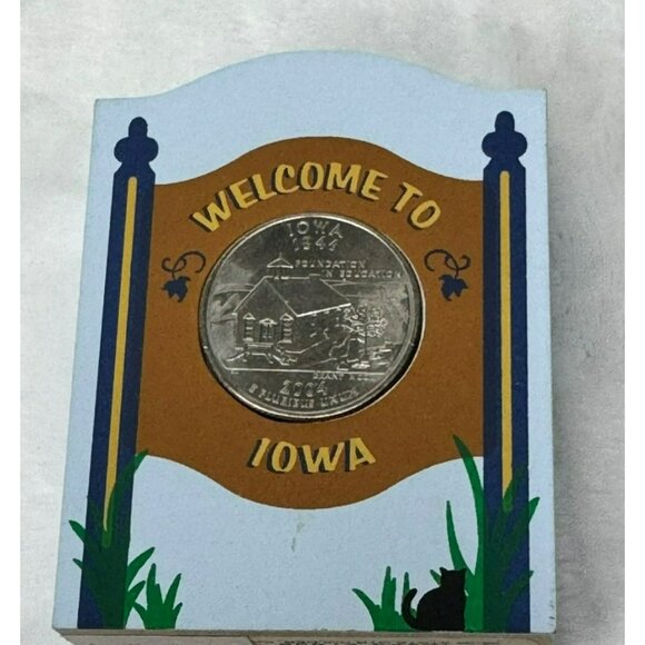 Welcome to Iowa Sign State Quarter Holder 2004 The Cats Meow Hawkeye State - Picture 1 of 5